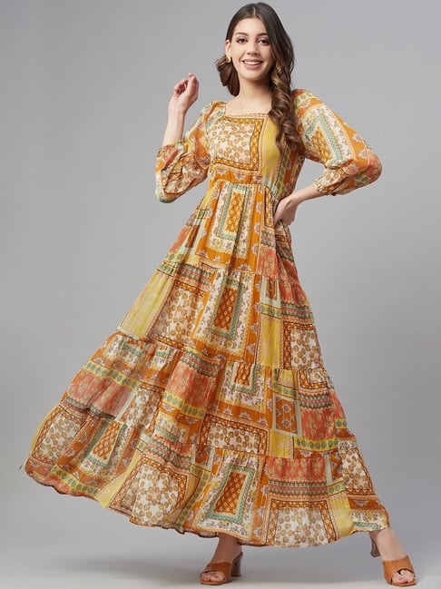 Buy Cottinfab Yellow Printed Maxi Dress for Women Online @ Tata CLiQ