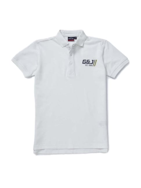 Gini & Jony Kids White Cotton Regular Fit Polo T-Shirt