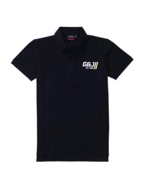 Gini & Jony Kids Black Cotton Regular Fit Polo T-Shirt