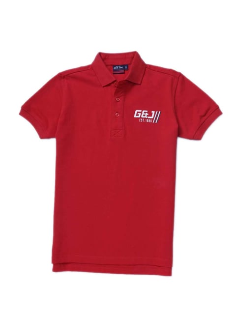 Gini & Jony Kids Red Cotton Regular Fit Polo T-Shirt