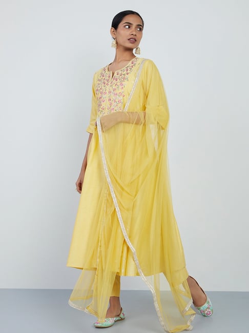 Vark by Westside Yellow Anarkali, Ethnic Pants, and Dupatta Price in India