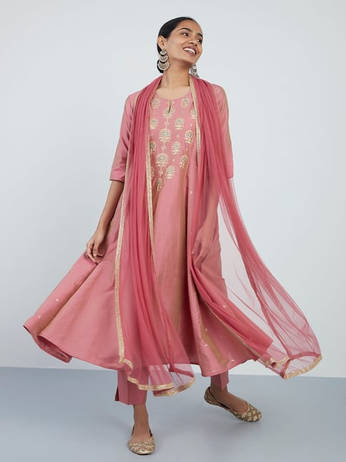 Vark by Westside Pink Anarkali, Ethnic Pants, and Dupatta Price in India