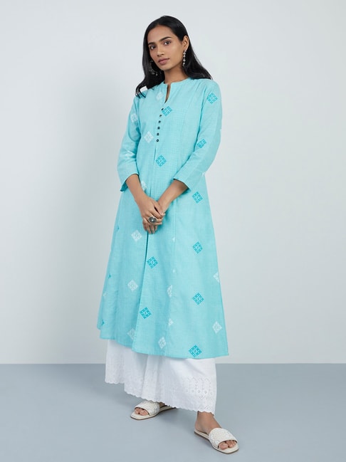 Utsa by Westside Turquoise Printed A-Line Kurta Price in India