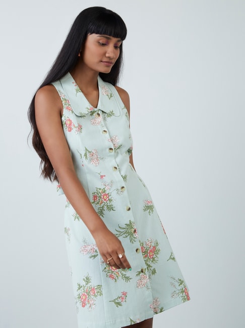 Bombay Paisley by Westside Sea Green Floral Shirtdress Price in India