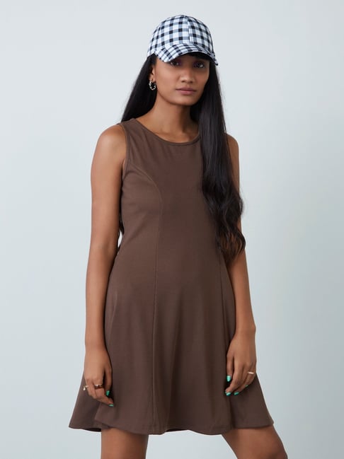 Nuon by Westside Dark Brown Ribbed Dress Price in India