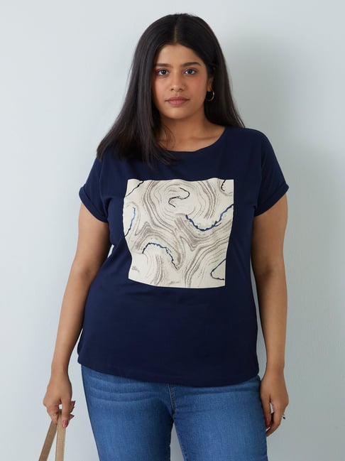 Gia Curves by Westside Navy Printed T-Shirt Price in India