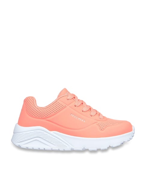 Skechers Girls UNO LITE IN MY ZONE Coral Casual Lace Up Shoe