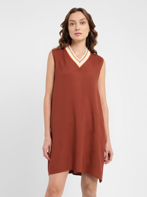 Levi's Brown Sleeveless Shift dress Price in India