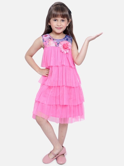 Nauti Nati Kids Pink & Blue Printed Dress