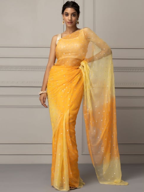 Geroo Jaipur Yellow Embellished Saree With Unstitched Blouse Price in India