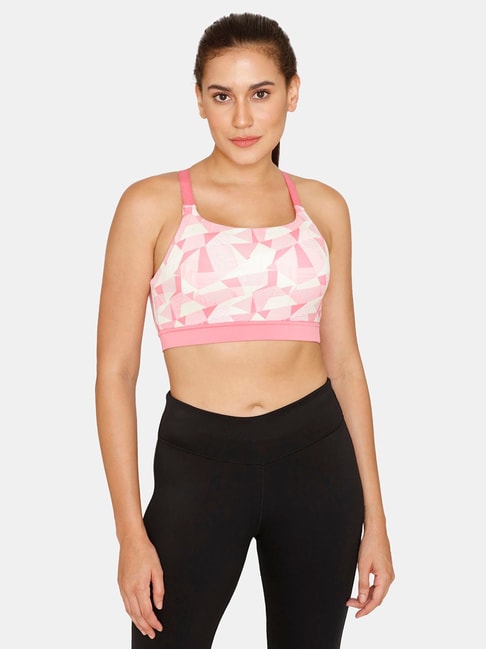 Zelocity by Zivame Pink & White Non Wired Non Padded Sports Bra Price in India