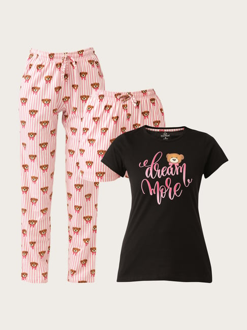 Sweet Dreams Black Printed T-Shirt With Pyjamas & Shorts