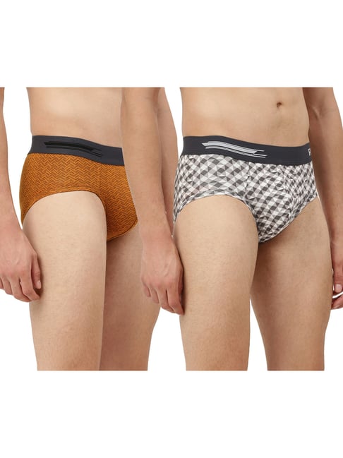 Freecultr Grey & Mustard Printed Briefs - Pack of 2-image-1