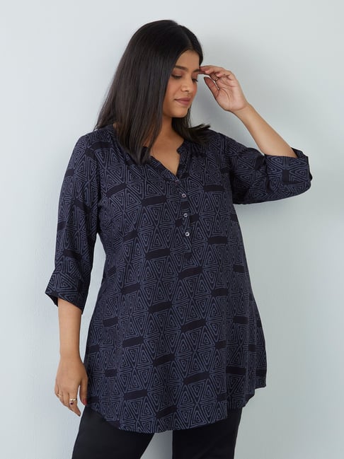 Diza Curves by Westside Navy Printed A-Line Kurti Price in India