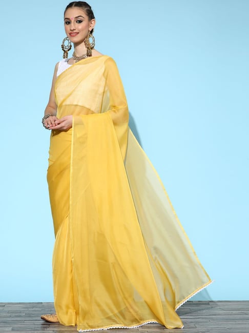 Saree Mall Mustard Saree With Unstitched Blouse Price in India