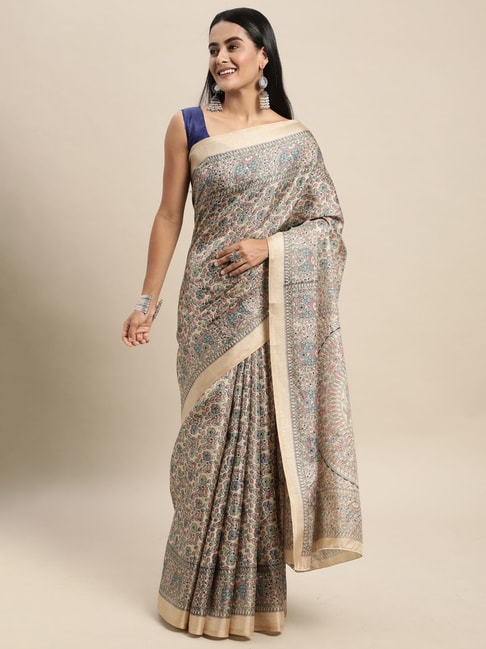 Saree Mall Beige Silk Printed Saree With Unstitched Blouse Price in India