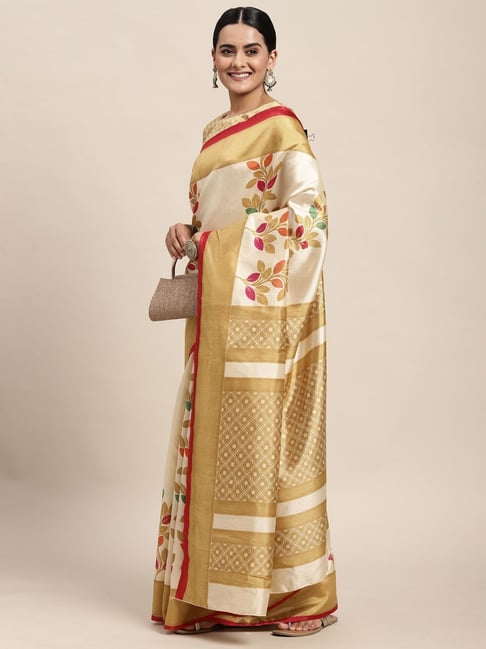 Saree Mall Beige Woven Saree With Unstitched Blouse Price in India