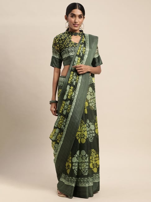 Saree Mall Olive Green Woven Saree With Unstitched Blouse Price in India