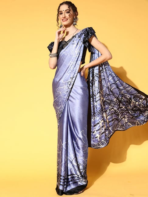 Saree Mall Purple Printed Saree With Unstitched Blouse Price in India