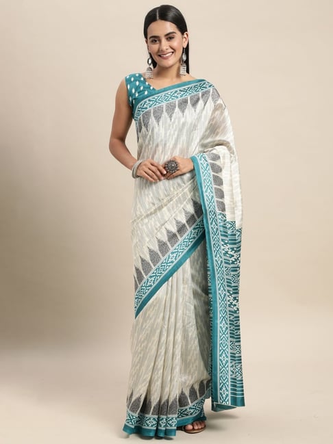 Saree Mall Off-White Woven Saree With Unstitched Blouse Price in India