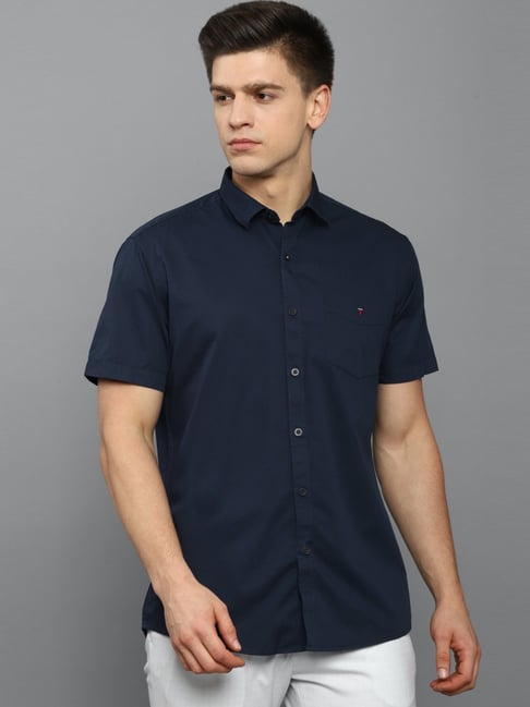 Louis Philippe Navy Cotton Slim Fit Shirt