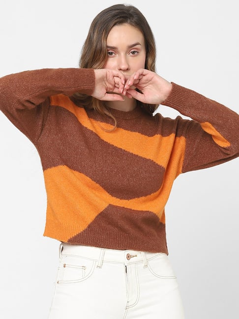 Vero Moda Brown & Orange Printed Sweater