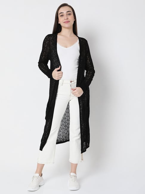 Vero Moda Black Self Design Long Shrug