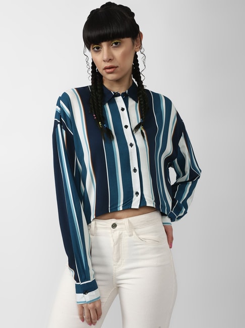 Forever 21 Multicolor Striped Crop Shirt Price in India