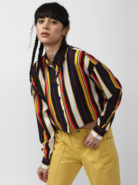 Forever 21 Multicolor Striped Crop Shirt Price in India