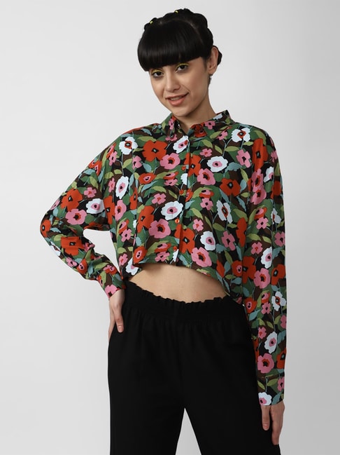 Forever 21 Multicolor Printed Crop Shirt Price in India