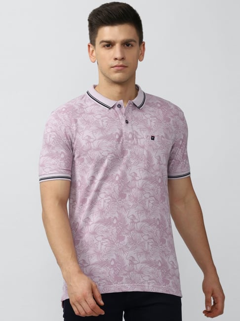 Van Heusen Purple Cotton Regular Fit Printed Polo T-Shirt