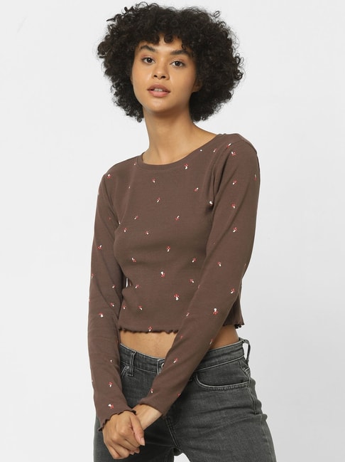 Only Brown Printed Crop Top Price in India
