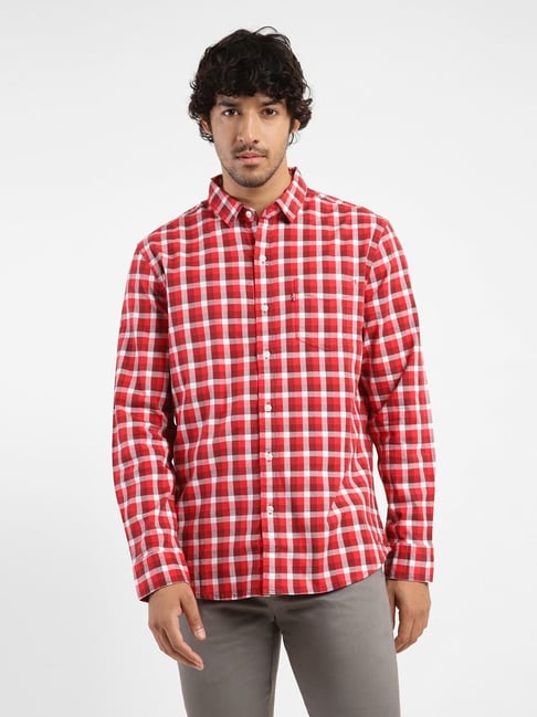 Levis Levi'S Tomato Red Cotton Slim Fit Checks Shirts