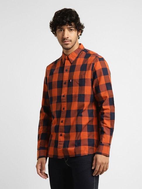 Buy Levi'S Orange & Blue Cotton Slim Fit Checks Shirts for Mens Online @  Tata CLiQ