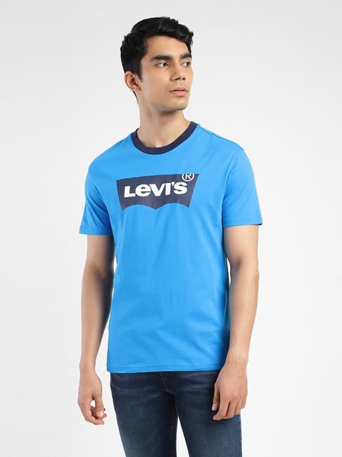 Levis Levi'S Bright Blue Regular Fit Logo Printed T-Shirts