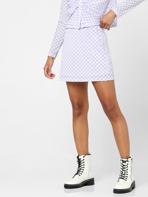 Only Purple Checks Skirt Price in India