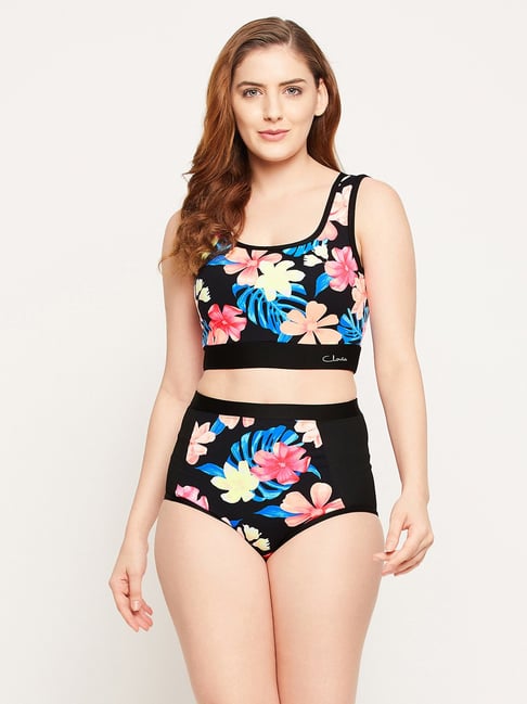 Buy Clovia Black Floral Swimsuit for Women s Online Tata CLiQ