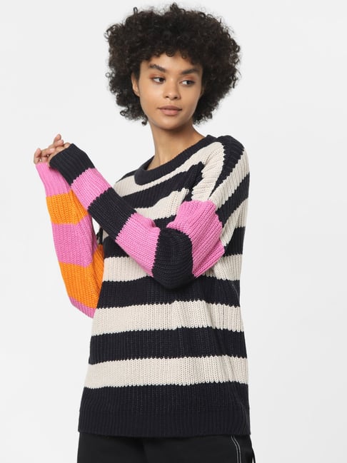 Black and shop pink striped sweater