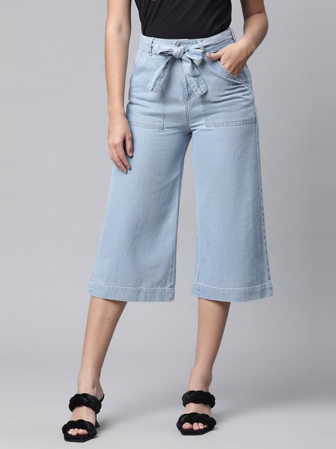JWZUY Women's Baggy Wide Leg Jeans Culottes Loose Fit Jeans Wide Leg Denim  Pants with Deep Pockets Blue M - Walmart.com
