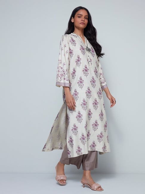 Zuba by Westside Mauve Floral Patterned Straight Kurta Price in India