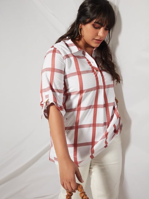 Gia Curves by Westside White Checkered Shirt Price in India