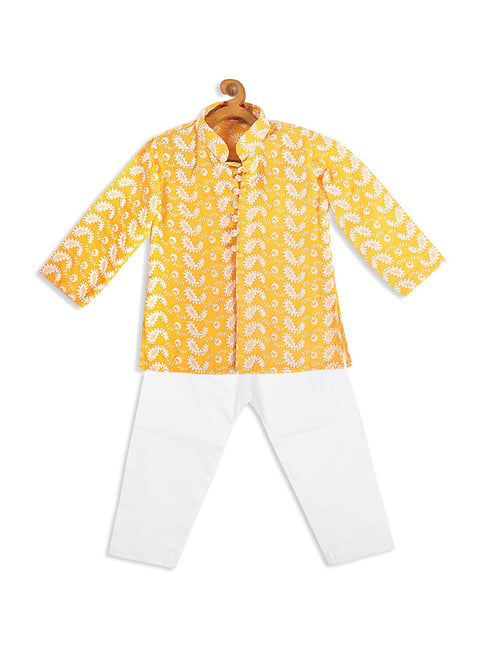 VASTRAMAY SISHU Yellow & White Cotton Embroidered Kurta Set-picture-48
