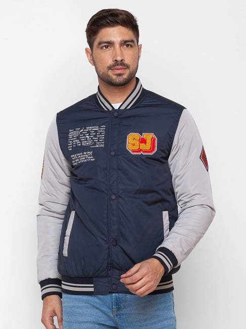 Spykar Blue Cotton Straight Fit Colour Block Jacket-picture-19