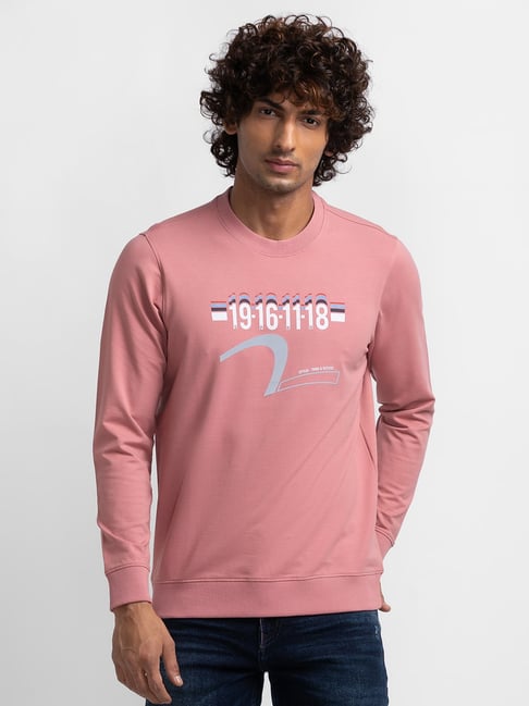 Spykar Pink Cotton Slim Fit Printed Sweatshirt-picture-24