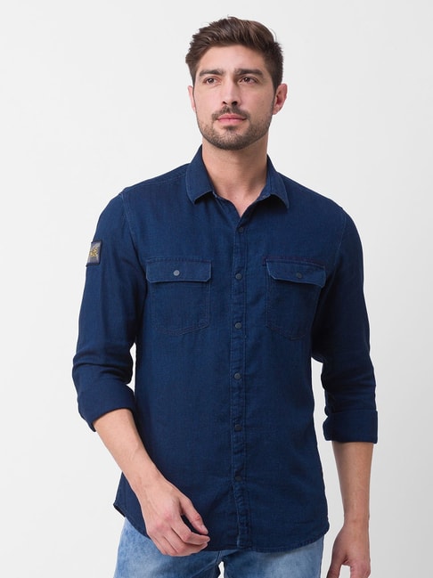 Buy Spykar Blue Cotton Slim Fit Denim Shirt for Mens Online @ Tata CLiQ-sgquangbinhtourist.com.vn