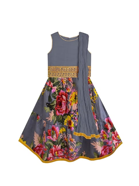 A.T.U.N. Grey Floral Print Lehenga with Blouse & Dupatta-picture-21