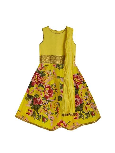 A.T.U.N. Yellow Floral Print Lehenga with Blouse & Dupatta-picture-35