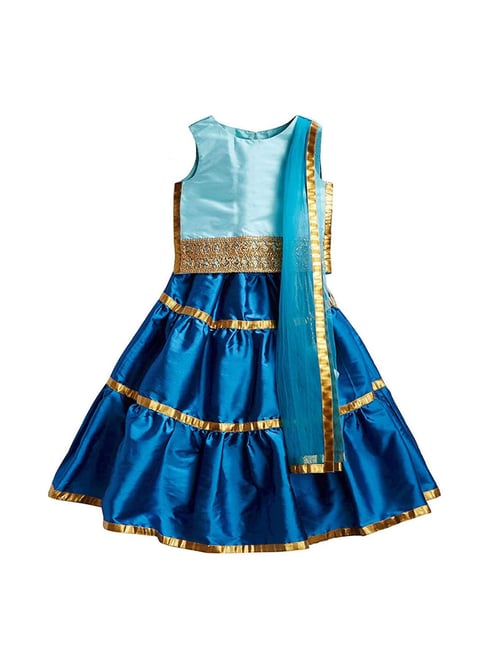 A.T.U.N. Turquoise Solid Lehenga with Blouse & Dupatta-picture-30