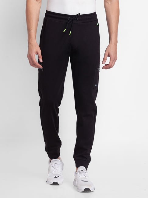 Cotton Joggers Mens Black Slim Fit Joggers Buy Spykar Black Cotton