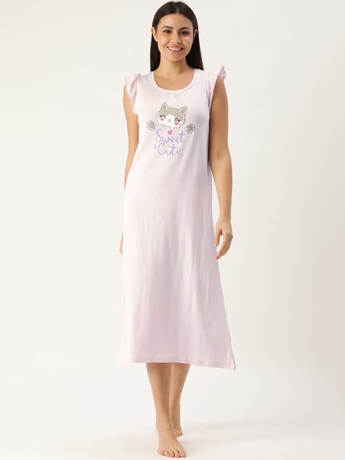 Slumber Jill Light Pink Printed Night Dress